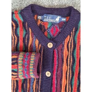 Tulchan Pure New Wool Cardigan Sweater Womens S/M Multi Color Stripe Coogi